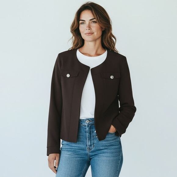 Tommy Hilfiger Open Front Black Blazer with Gold Buttons – Size 16 - NEW - Picture 1 of 9